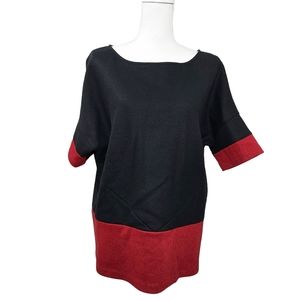 Lafayette 148 black red wool blend blouse M/L